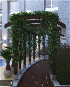 Residential building visualization - courtyard detail