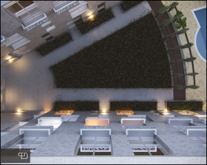 Residential building visualization - courtyard aerial