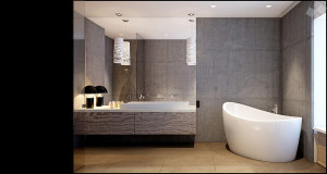 Interior projectand visualization of a loft in London - Bathroom