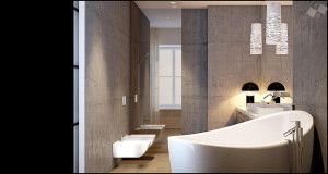 Interior projectand visualization of a loft in London - Bathroom