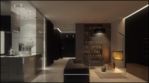 Interior design and visualization of a 70m2 flat - living room night view